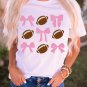 White Bowknot Rugby Football Printed Game Day T Shirt