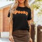 Black Halloween Spooky Crew Neck Casual Graphic Tee