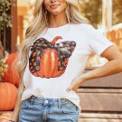 White Halloween Bowknot Pumpkin Graphic Crewneck T Shirt