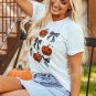 White Halloween Pumpkin Face Bowknot Graphic T Shirt