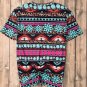 Green Western Aztec Turquoise Leopard Print V Neck Tee