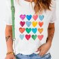 White Colorful Heart Shaped Print Crew Neck T Shirt