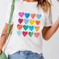 White Colorful Heart Shaped Print Crew Neck T Shirt