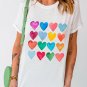 White Colorful Heart Shaped Print Crew Neck T Shirt
