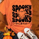 Orange SPOOKY Vibe Ghost Print Crewneck Halloween T Shirt