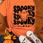 Orange SPOOKY Vibe Ghost Print Crewneck Halloween T Shirt