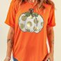 Orange Thanksgiving Pumpkin Pattern Crew Neck Short Sleeve Top