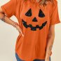 Orange Glittering Pumpkin Face Graphic Crewneck T Shirt