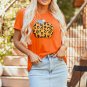 Orange Halloween Leopard Pumpkin Crew Neck Graphic Tee