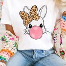 White Leopard Bow Bubble Rabbit Graphic Tee