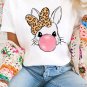 White Leopard Bow Bubble Rabbit Graphic Tee
