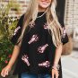 Black Sequin Crayfish Graphic Drop Sleeve High Low Tee