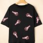 Black Sequin Crayfish Graphic Drop Sleeve High Low Tee