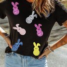 Black Sequin Bunny Doll Graphic Easter Day T Shirt