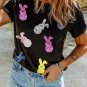 Black Sequin Bunny Doll Graphic Easter Day T Shirt