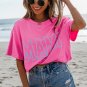 Bright Pink MAMA Letter Graphic Neon T Shirt