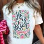 White He is Risen Floral Printed T Shirt