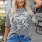 Medium Grey Stars Leopard Graphic Distressed Tee