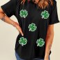 Black Four Leaf Clover Graphic St. Patricks Crewneck Tee