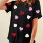 Black Valentines Chenille Heart Patched Pattern Crewneck Tee