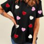 Black Valentines Chenille Heart Patched Pattern Crewneck Tee