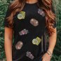 Black Sequin Crawfish Potato Lemon Corn Graphic Crewneck T Shirt
