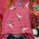 Pink Stripe Sequin Crawfish Crewneck T Shirt