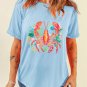 Light Blue Floral Summer Lobster Graphic Tee