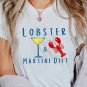 White LOBSTER MARTINI DIET Cocktail and Crawfish Print T Shirt