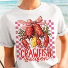 White Checkerboard Bow Crawfish Season Printed Crewneck T Shirt