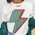 White Rhinestone Decor Bolt Graphic Ripped Western Tee