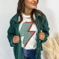 White Rhinestone Decor Bolt Graphic Ripped Western Tee