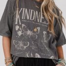 Dark Grey Kindness Butterflies Graphic Mineral Wash Loose Tee