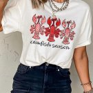 White Crawfish Season Fashion Graphic Crewneck T Shirt