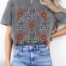 Gray Checkered Bow Crawfish Printed Summer Tee
