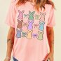 Pink Dotty Bunny Bow Printed Easter Day Fashion T Shirt