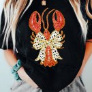 Black Dotty Bow Knot Crawfish Printed T Shirt