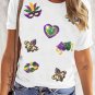 White Sequined Mardi Gras Symbolic Pattern Casual Tee