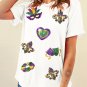 White Sequined Mardi Gras Symbolic Pattern Casual Tee