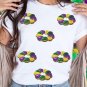White Sequined Mardi Gras Pattern Crew Neck Short Sleeve Top