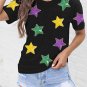 Black Colorful Sequin Stars Patched Relaxed T Shirt