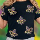 Black Maid Gras Sequin Fleur de Lis Graphic T Shirt