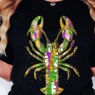 Black Mardi Gras Lobster Heat Transfer Graphic T Shirt