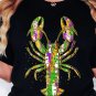 Black Mardi Gras Lobster Heat Transfer Graphic T Shirt