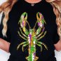 Black Mardi Gras Lobster Heat Transfer Graphic T Shirt