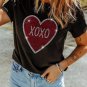 Black Rhinestone XOXO Heart Graphic Crewneck Tee