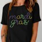 Black Rhinestone Mardi Gras Letter Graphic T Shirt
