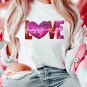 White Heart LOVE Patched Pattern Crewneck Valentines T Shirt
