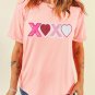 Pink Sequin Heart XOXO Patched Graphic Valentines T Shirt