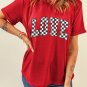 Red Checkered LOVE Letter Graphic Valentines T Shirt
